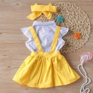 خرید لباس دخترانه از علی اکسپرس 2020 New Summer Kids Clothes Children’s Polka Dot Suspender Skirt 3Pcs Baby Clothes Set Baby Girl Sets