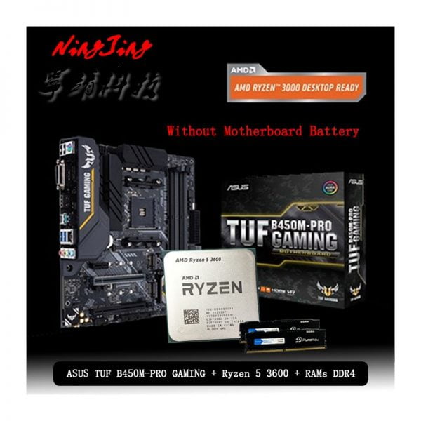 خرید مادربورد گیمینگ AMD Ryzen 5 3600 R5 3600 CPU Asus TUF B450M PRO GAMING Motherboard Pumeitou DDR4 2666MHz RAMs Suit Socket AM4 Without cooler