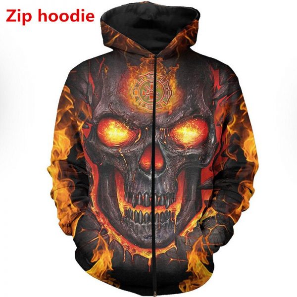 خرید هودی از علی اکسپرس Lava Skull Firefighter 3D All Over Printed Hoodie Men Women Fashion Casual Zip Jacket Autumn Winter Hip-hop Sweatshirt