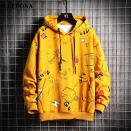 خرید هودی از علی اکسپرس Leefona Autumn Men’s Hoodies Men Fashion Graffiti Sweatshirt Male Hip Hop Harajuku Japanese Streetwear Yellow Hoodie Men M-5XL