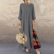 خرید لباس زنانه از علی اکسپرس Plus Size Dresses For Womon Patchwork Long Sleeves O-Neck Party Dress Button High Low Hem Large Size Loose Dress Autumn Vestidos
