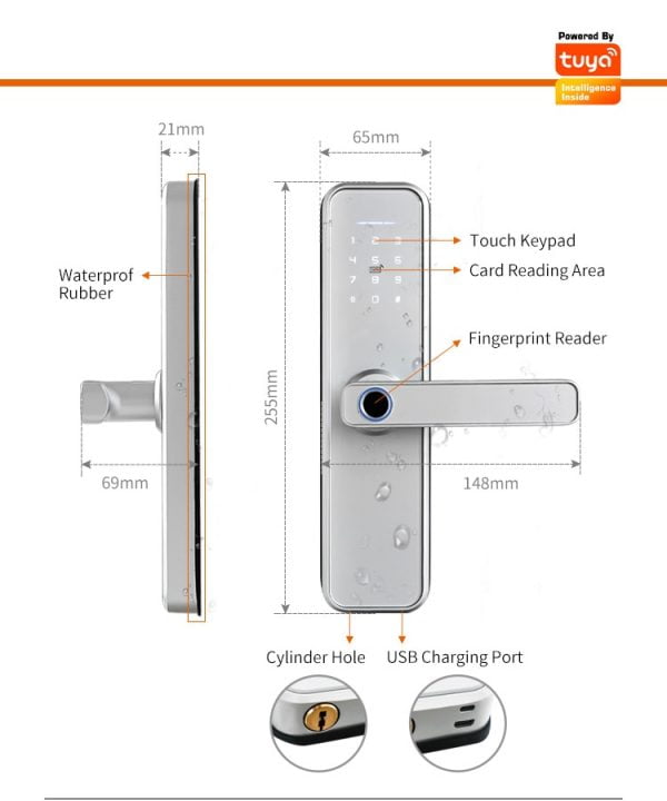 خرید قفل در با اثرانگشت New X5 Waterproof Tuya Biometric Fingerprint Lock, Security Intelligent Smart Lock With WiFi APP Password RFID