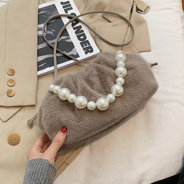 خرید کیف زنانه پولو VICUNA POLO Fashion Faux Fur Messenger Bag For Women With Fake Pearl Strap Small Ladies