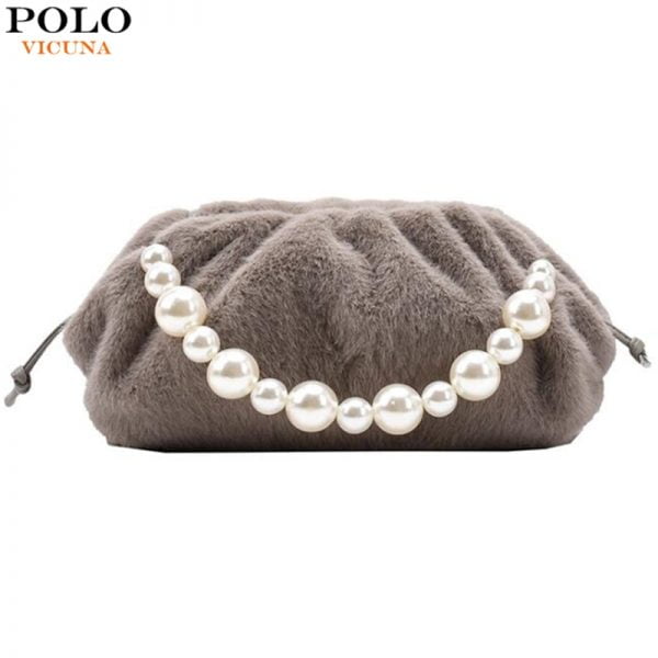 خرید کیف زنانه پولو VICUNA POLO Fashion Faux Fur Messenger Bag For Women With Fake Pearl Strap Small Ladies