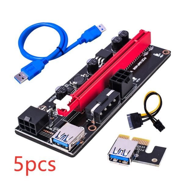 خرید کارت توسعه گرافیک برای ماینینگ 5/10pcs PCI-E pcie Riser 009 Express 1X 4x 8x 16x Extender PCI E USB Riser 009S Dual 6Pin Adapter Card SATA 15pin for BTC Miner