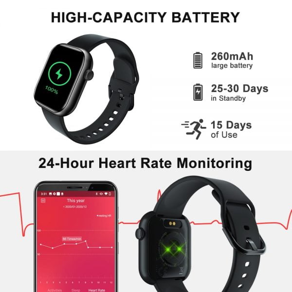 خرید ساعت هوشمند کوبات Cubot C5 IP68 Waterproof SmartWatch Heart Rate Calorie Monitor Touch Fitness Tracker Sport Smart