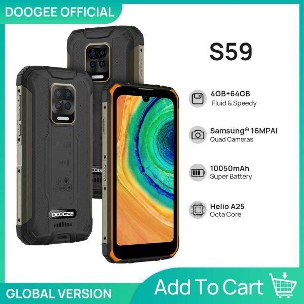 خرید گوشی دوجی اس 59 از علی اکسپرس DOOGEE S59 rugged smartphone 10050mAh super battery 4GB 64GB smartphone