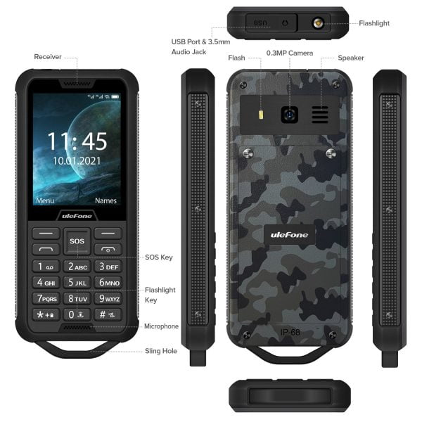 خرید گوشی یولفون Ulefone Armor Mini 2 Mobile Phone Outdoor Adventures Phone 2.4″ Smartphone MTK6261D Wireless FM Radio