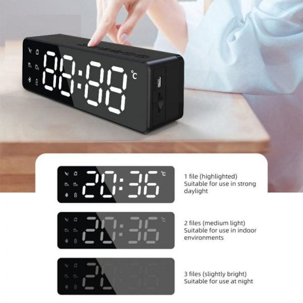 LED Digital Display Mirror Alarm Clock USB Charging Intelligent Induction Wake Up Lamp Night Light Bluetooth Speaker Alarm Clock