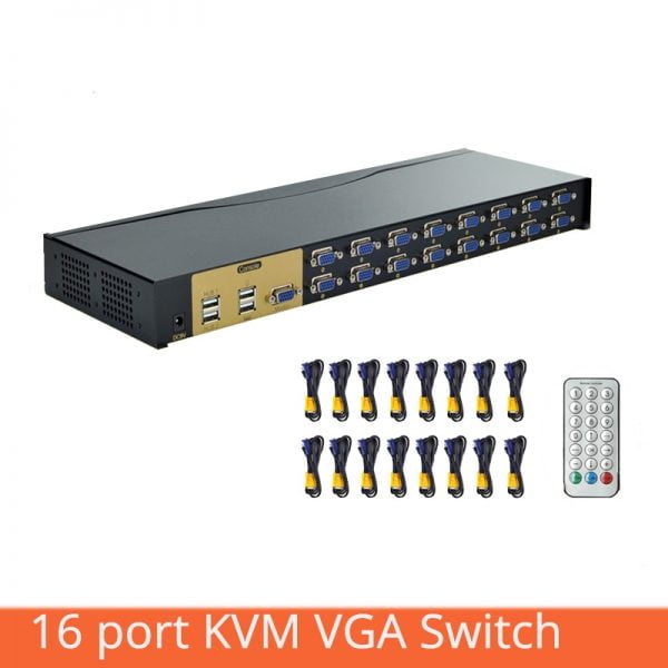 16 Port KVM Switch 16 In 1 Out VGA USB Audio Box Projector Video Display Remote Control Sharer With Original Cable