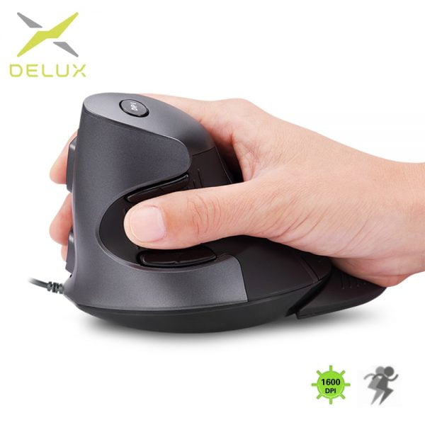 Delux M618BU Ergonomic Office Vertical Mouse 6 Buttons 600/1000/1600 DPI Right Hand Mice with Wrist mat For PC Laptop Computer