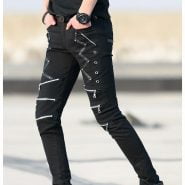 خرید شلوار مردانه از علی اکسپرس Idopy Fashion Slim Fit Pants Punk Style Black Patchwork Leather Zippers Dance Night Club Gothic Cool Jeans